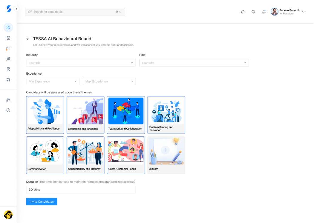 TESSA AI behavioural round interface preview