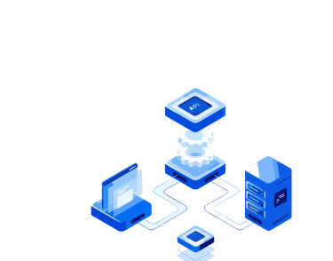 Isometric illustration of assessments and hiring workflow building blocks