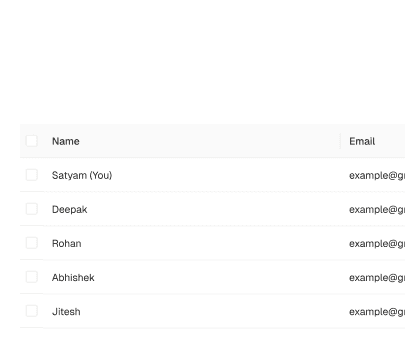 Team member list with name and email columns showing live collaboration