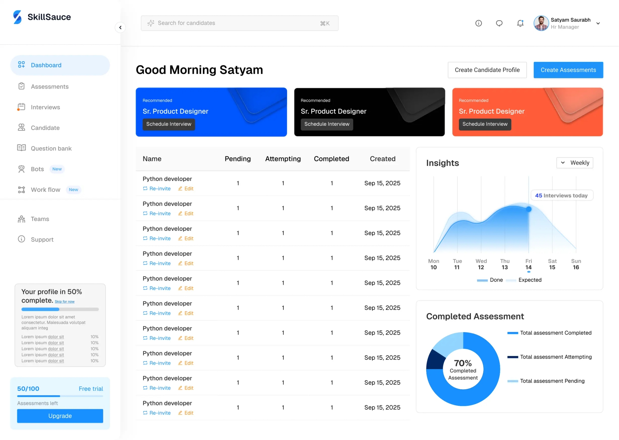 SkillSauce platform interface demonstration